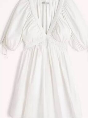 Abercrombie & Fitch Peplum Babydoll Y2K Cotton Plunge Puff Sleeve Bow Mini Dress